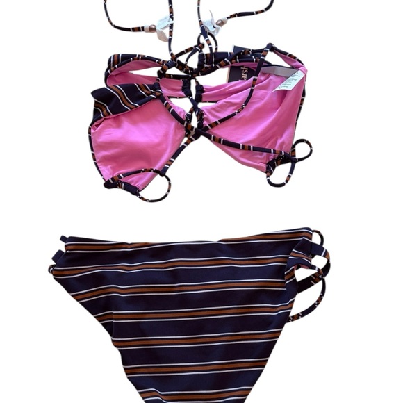 Isabella Rose Striped Pink and Black Bikini Set Size Small NWT - Picture 12 of 15